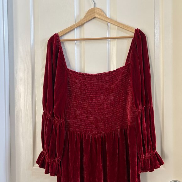 Reformation Dress Albi Velvet Smocked Mini Red/Burgundy Holiday Festive SZ XL - Picture 7 of 10